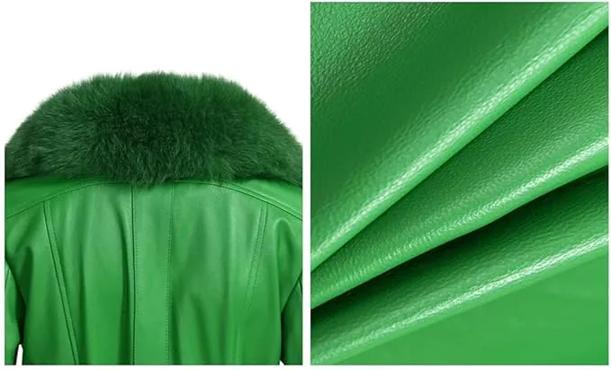 🧥 Slim Fit Sheepskin Leather Coat – Fox Fur Collar Luxe Winter Jacket🦊