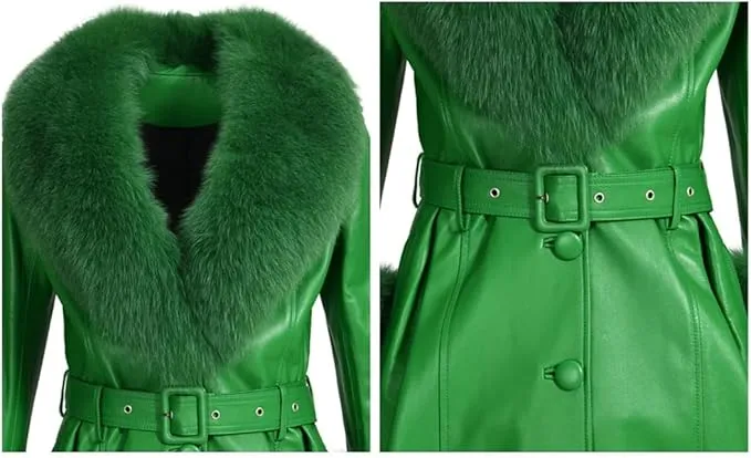 🧥 Slim Fit Sheepskin Leather Coat – Fox Fur Collar Luxe Winter Jacket🦊