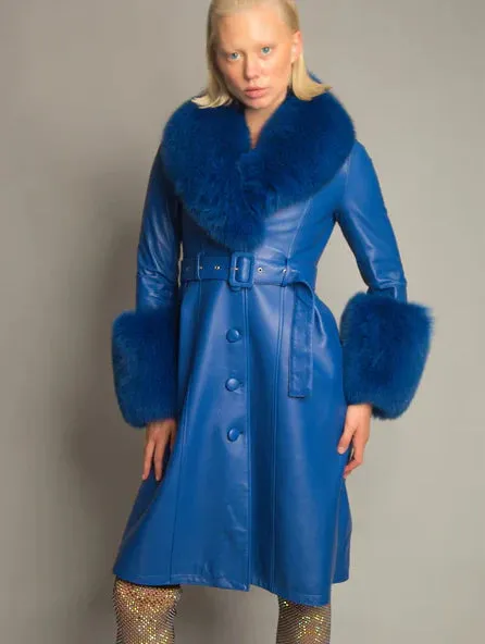 🧥 Slim Fit Sheepskin Leather Coat – Fox Fur Collar Luxe Winter Jacket🦊