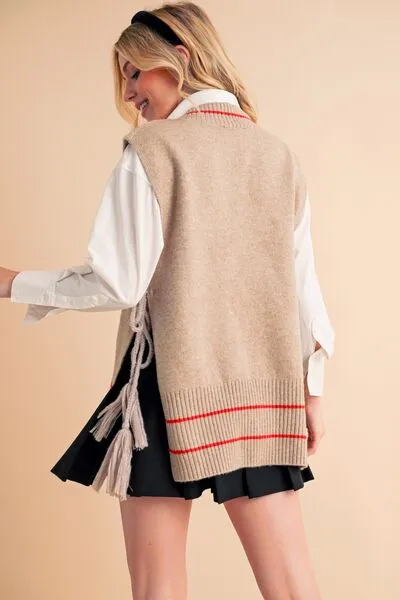 Aemi   Co Ribbed V-Neck Sweater Vest with Tassel