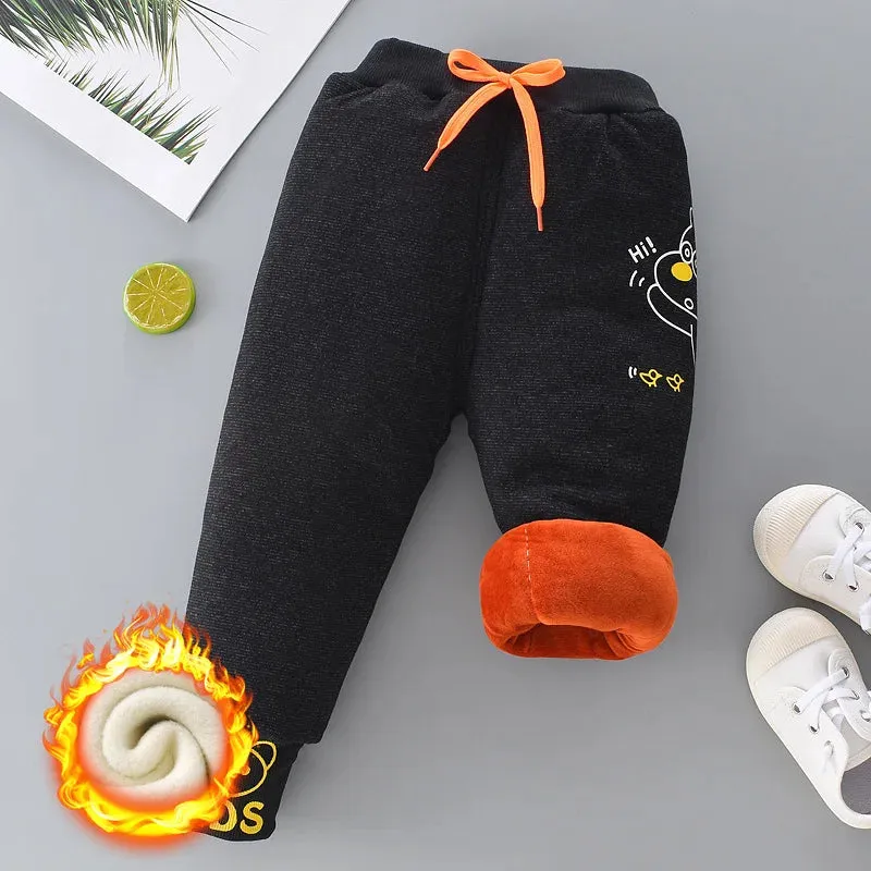 Autumn Winter Boys Fleece Sports Pant 0-6Y Child Straight Thick Warm 3 Layer Quilted Trousers Kid Elastic Waist Jogger Sweatpant