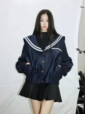 Black Friday Joskaa Vintage Sailor Collar Jacket Women Patchwork Long Sleeve Oversize Coat Preppy Style Uniform Old Money Aesthetics Outfits