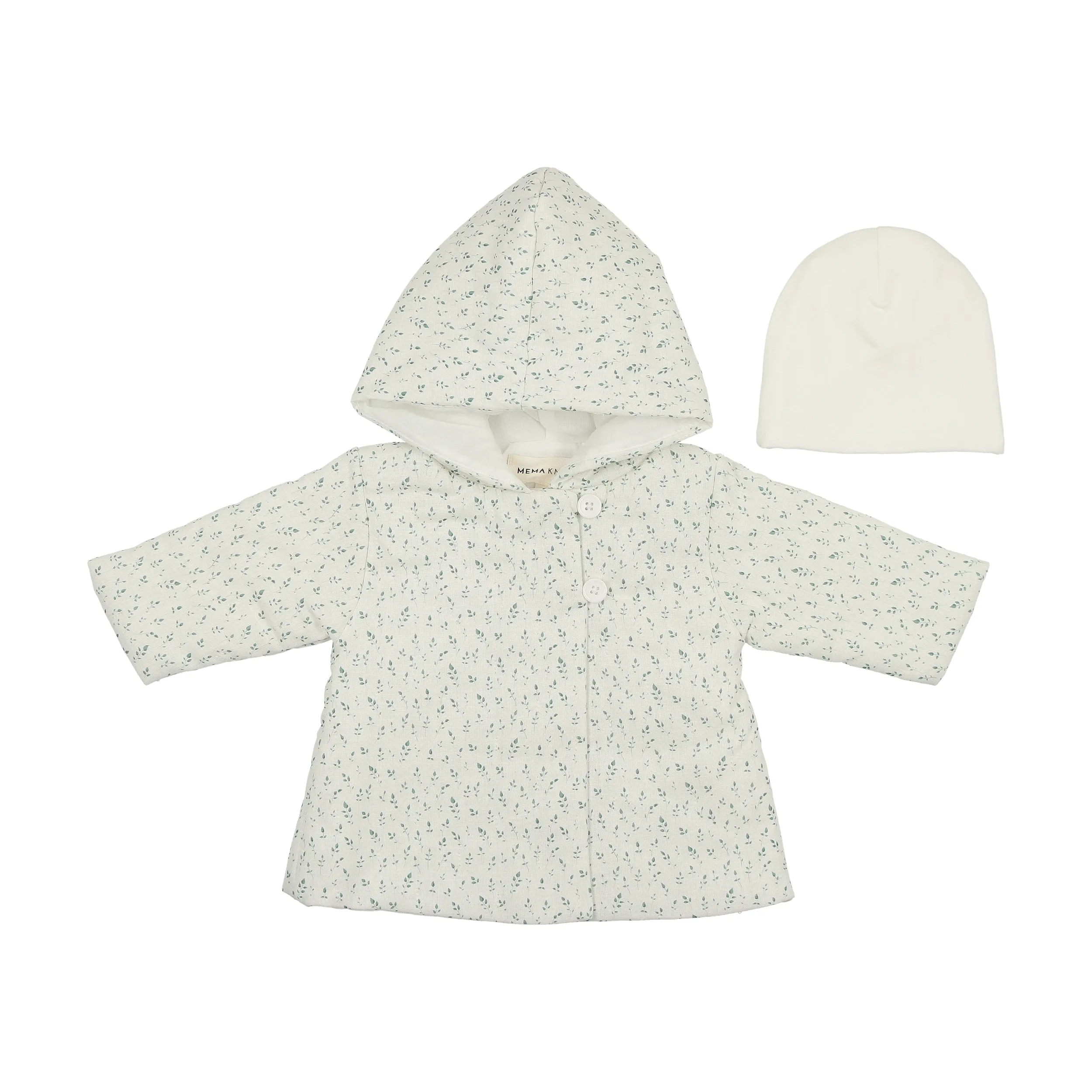 Blue floral quilted jacket and beanie