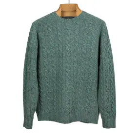 Cable crewneck sweater in sea green wool