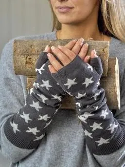 Dark Grey Cotton Long Fingerless Mittens