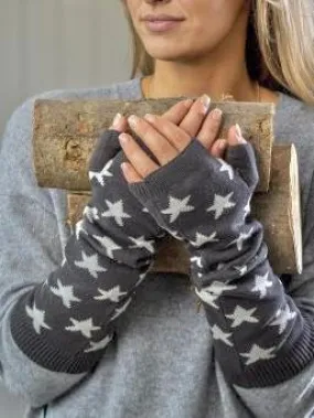 Dark Grey Cotton Long Fingerless Mittens