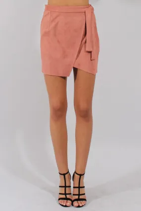 Dark Pink Suede Wrap Around Skirt - Emory
