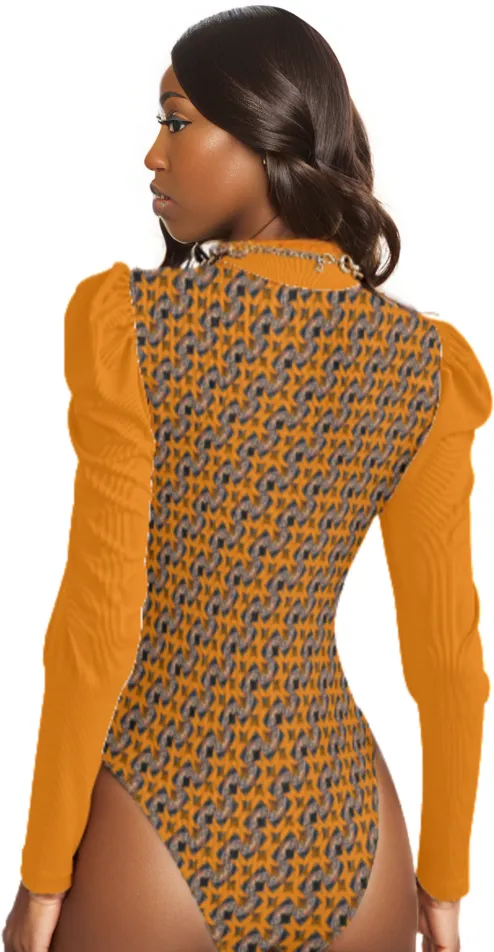 Diamond Sun Women's Turtleneck Bodysuit With Puff Sleeve