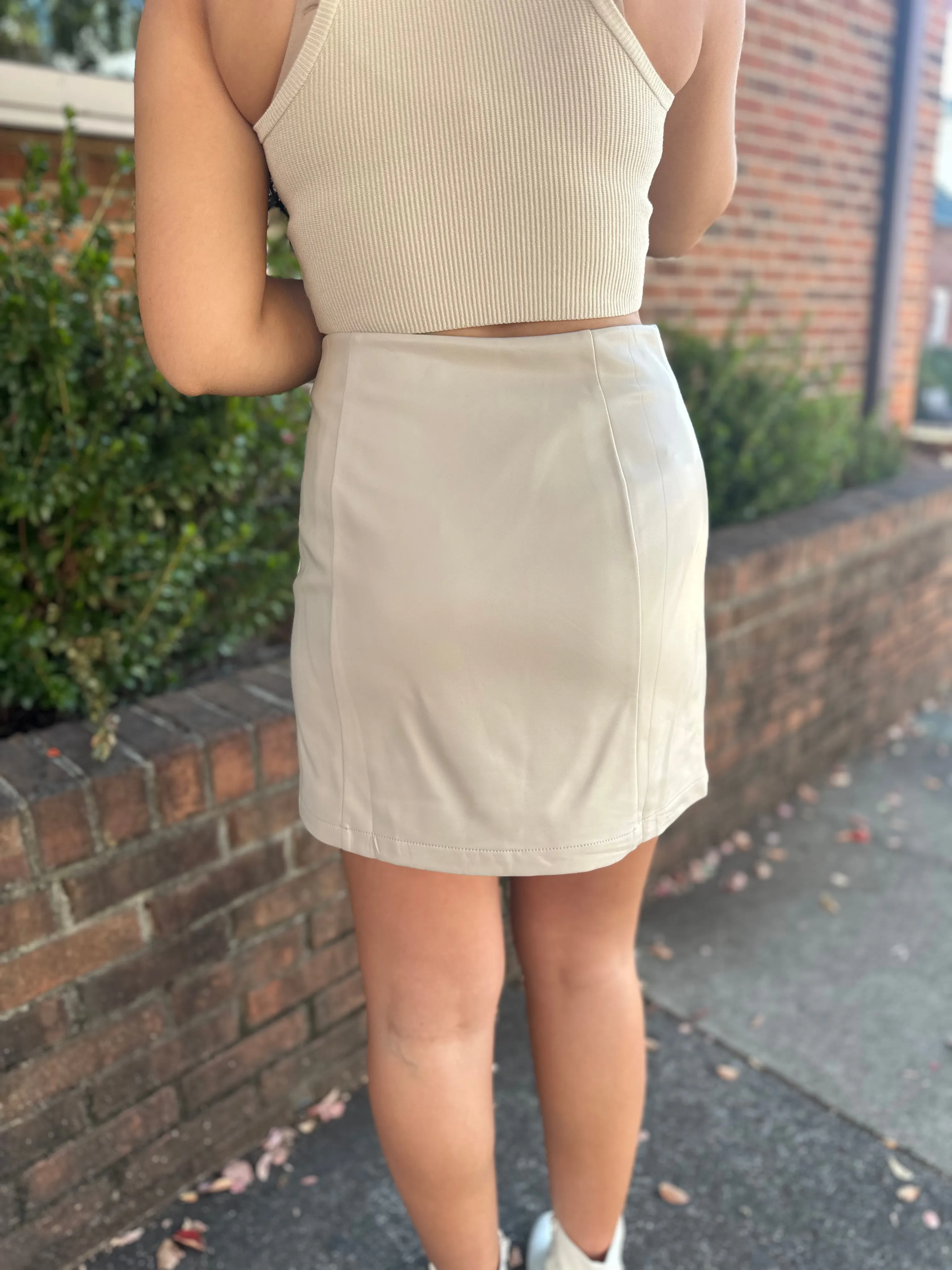 Faux Leather Mini Skirt- Taupe