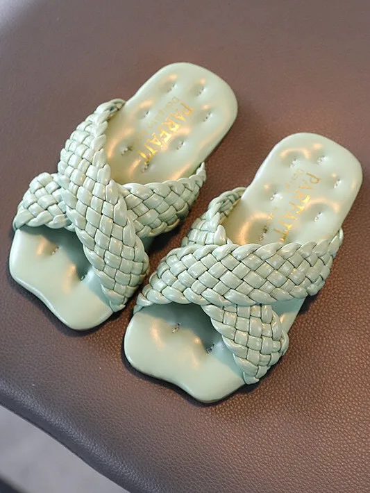 Girls Woven Vegan Leather Slides By Liv and Mia