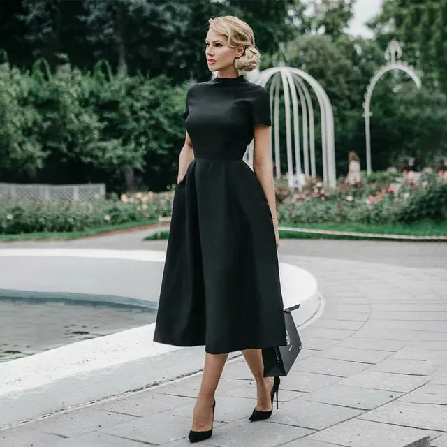 High Waist A-Line Slim & Fit Midi Dress