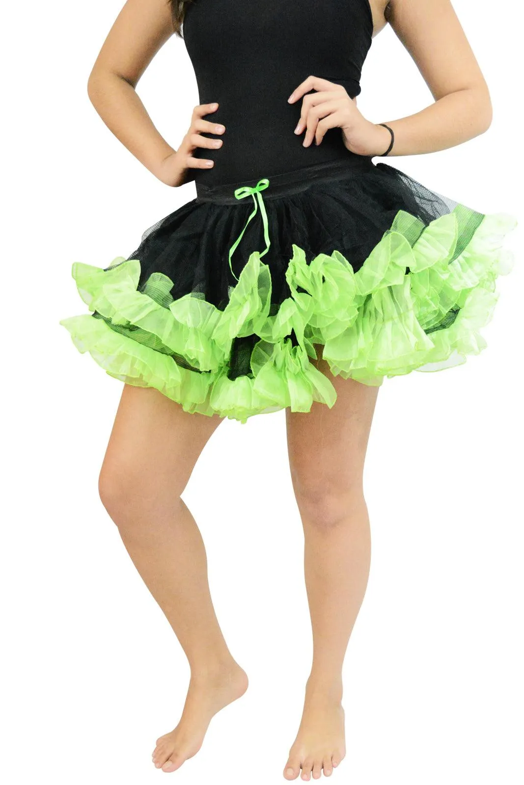 Ladies Girls 2 Layers Black Green Short Ruffle TuTu Skirt Hen Night Party Costume