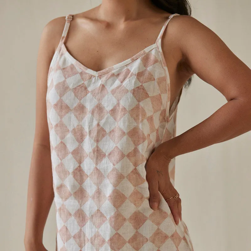 Linen Slip Dress For Women | Watercolour Print | Pink