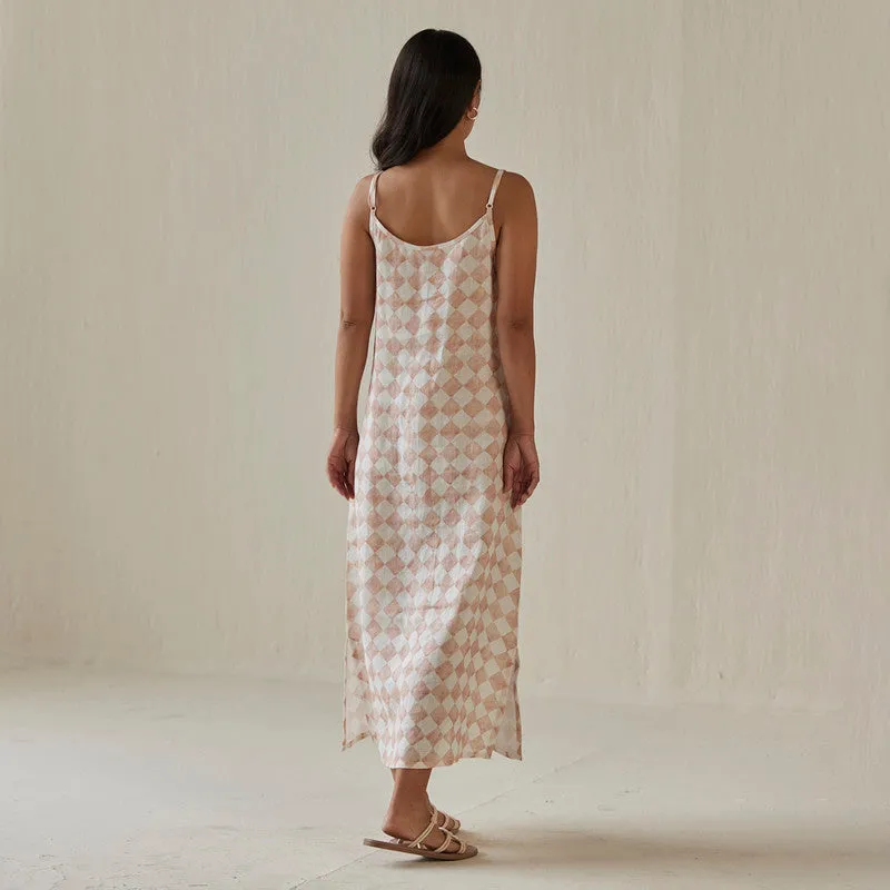 Linen Slip Dress For Women | Watercolour Print | Pink