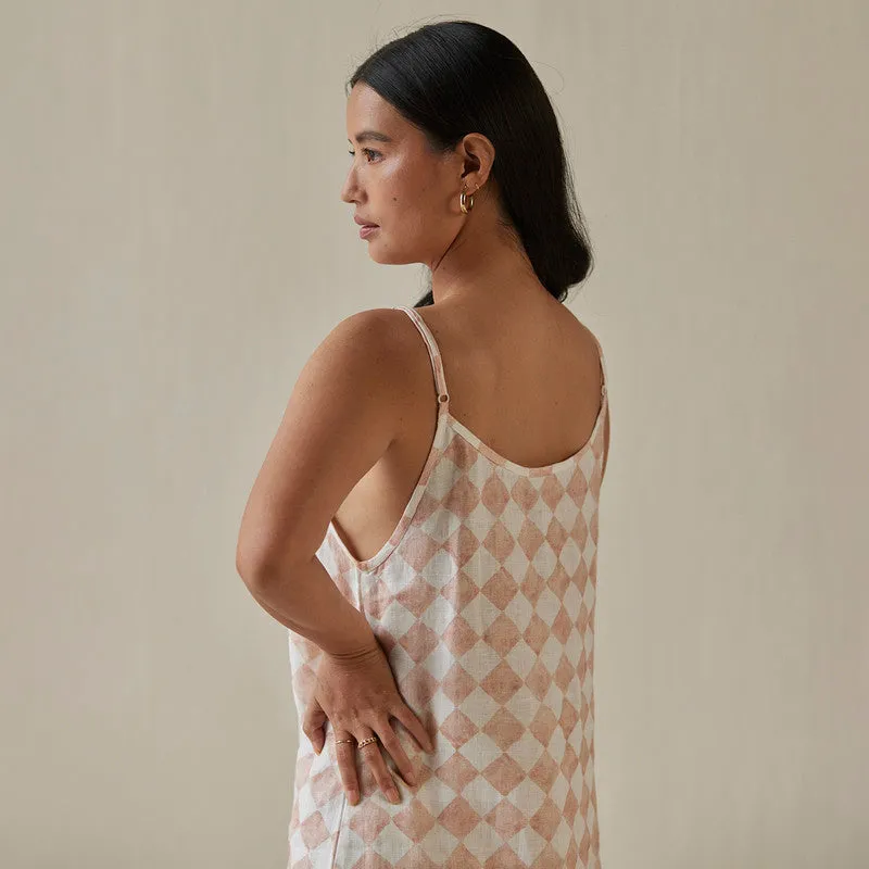 Linen Slip Dress For Women | Watercolour Print | Pink