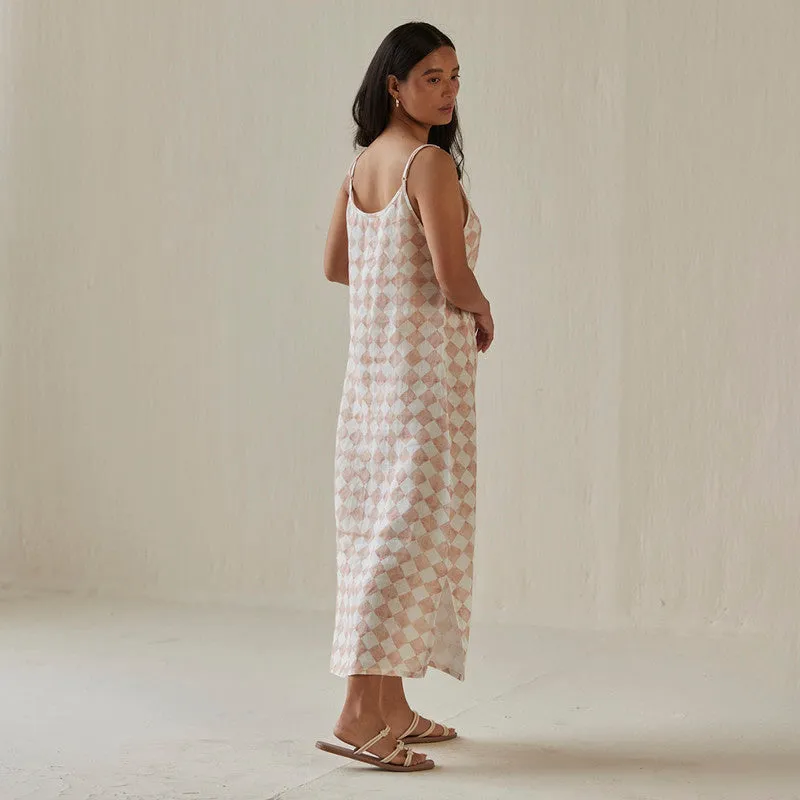 Linen Slip Dress For Women | Watercolour Print | Pink