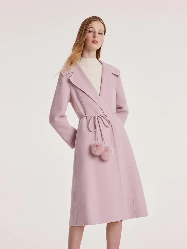 Pink Tencel Wool Double-Faced Lapel Coat With Belt