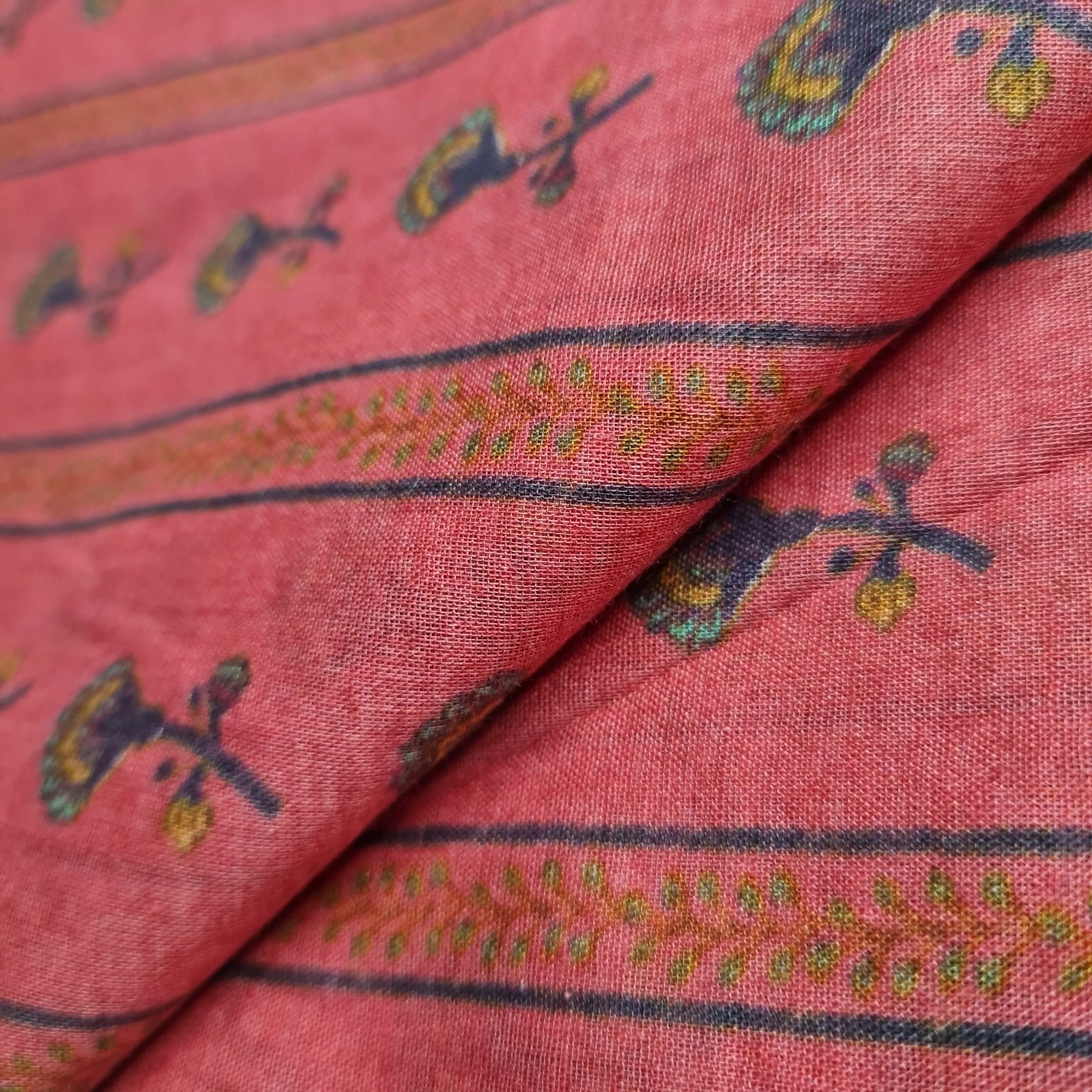 Premium Pink Traditional Print Cotton Mulmul Fabric