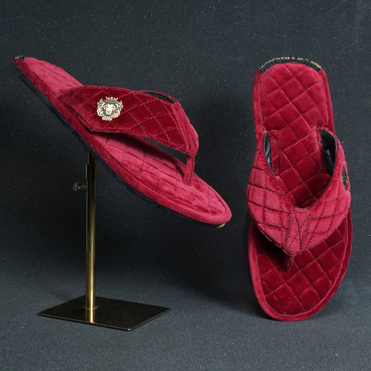 Red V-Strap Velvet Slippers