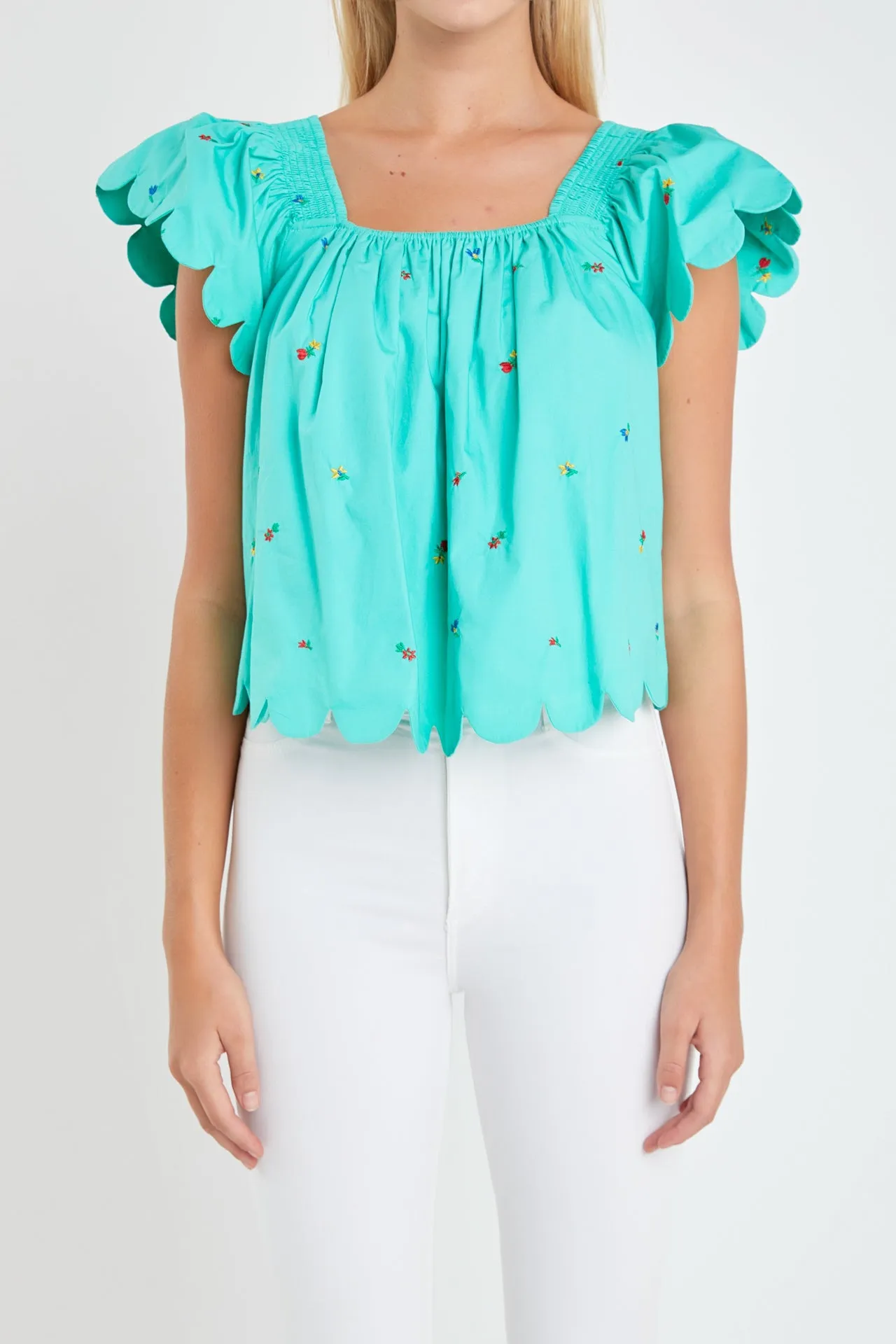 Scalloped Hem Ruffle Detail Top