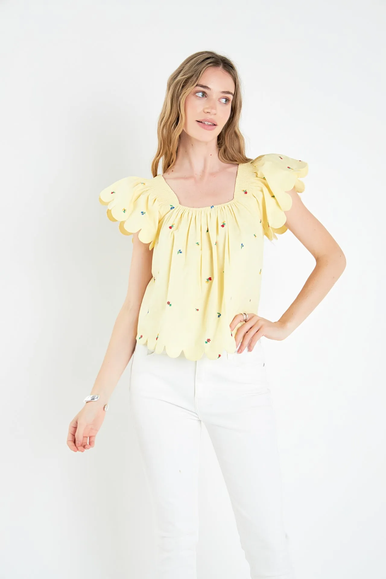 Scalloped Hem Ruffle Detail Top