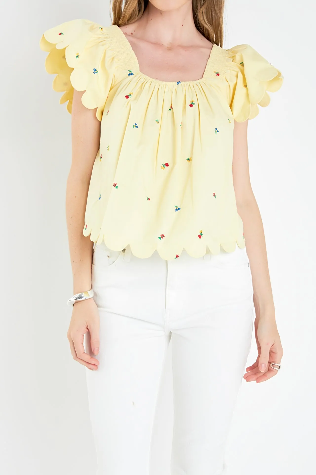 Scalloped Hem Ruffle Detail Top