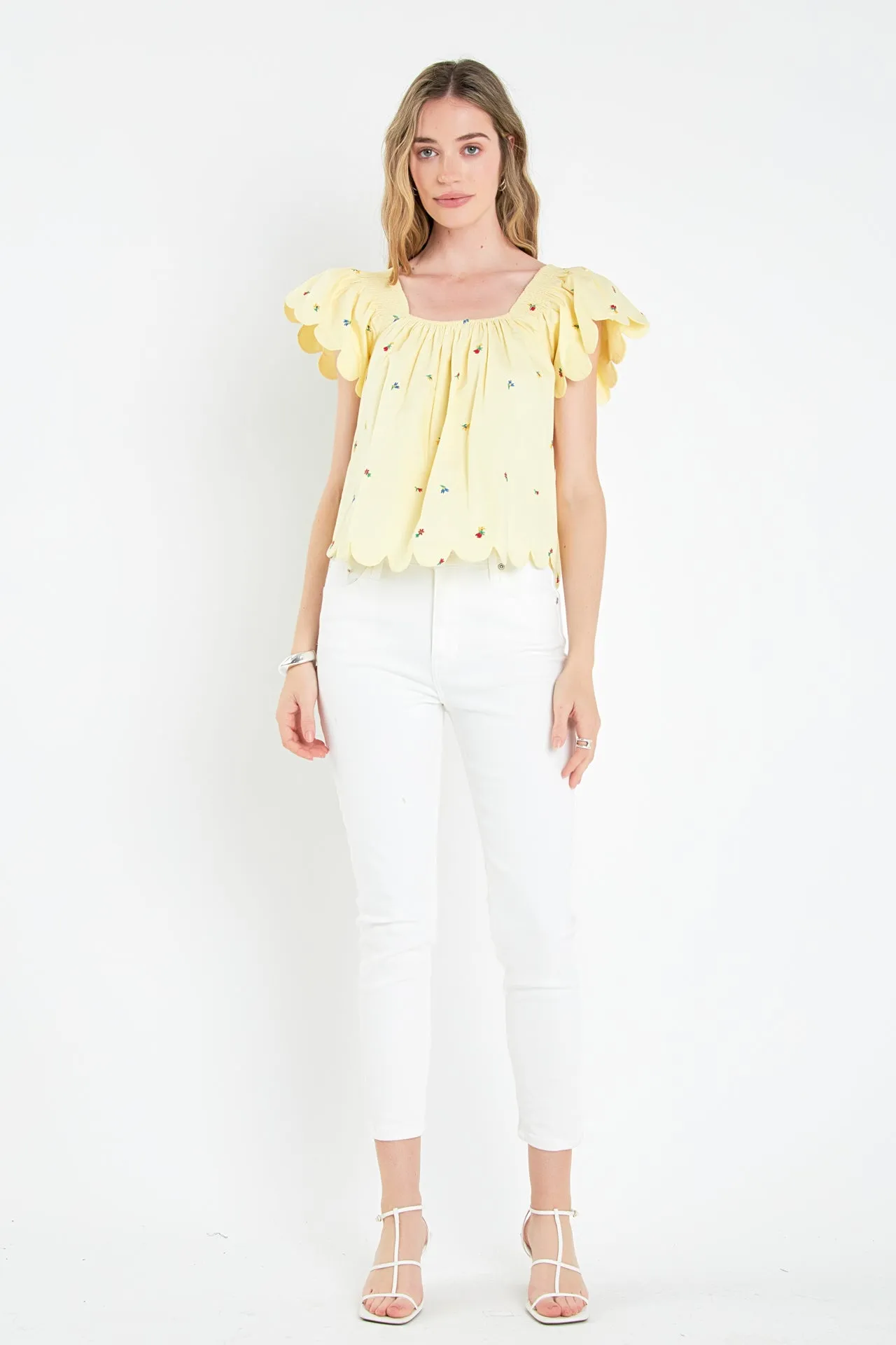 Scalloped Hem Ruffle Detail Top