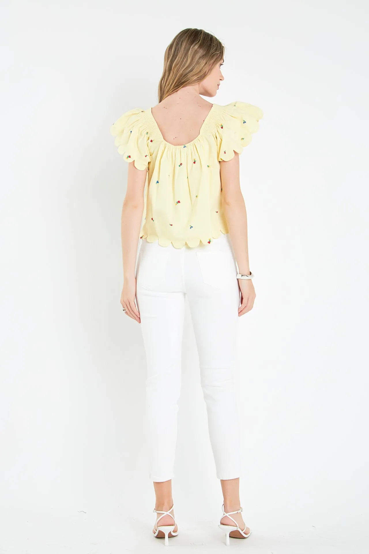 Scalloped Hem Ruffle Detail Top