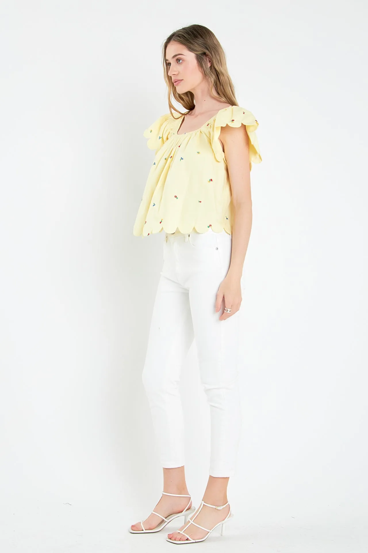 Scalloped Hem Ruffle Detail Top
