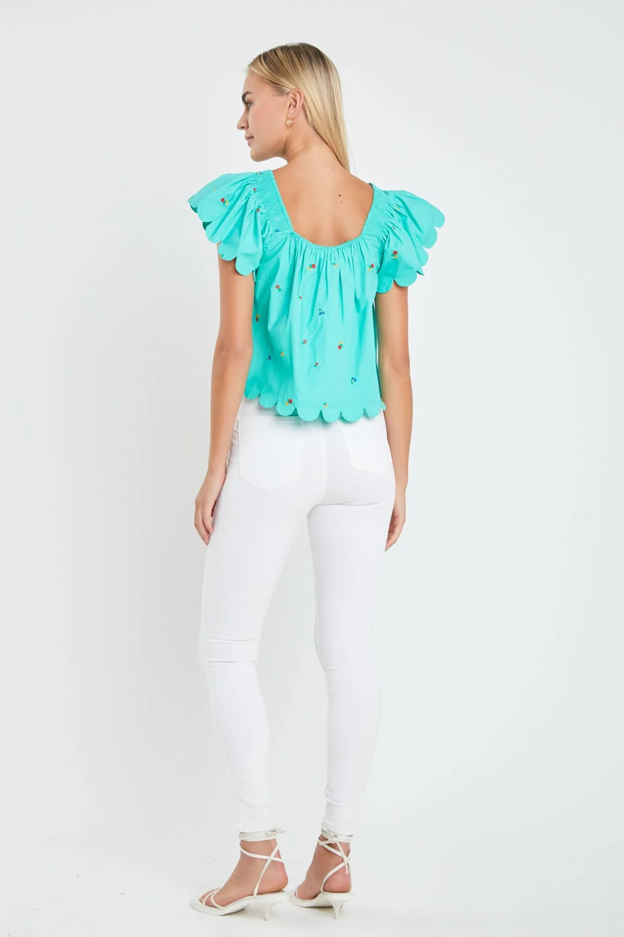 Scalloped Hem Ruffle Detail Top