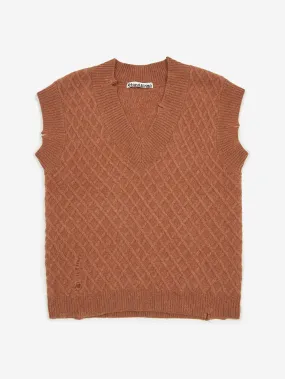 Stand Alone Oversized Destroyed V-Neck Knit Vest - Brown