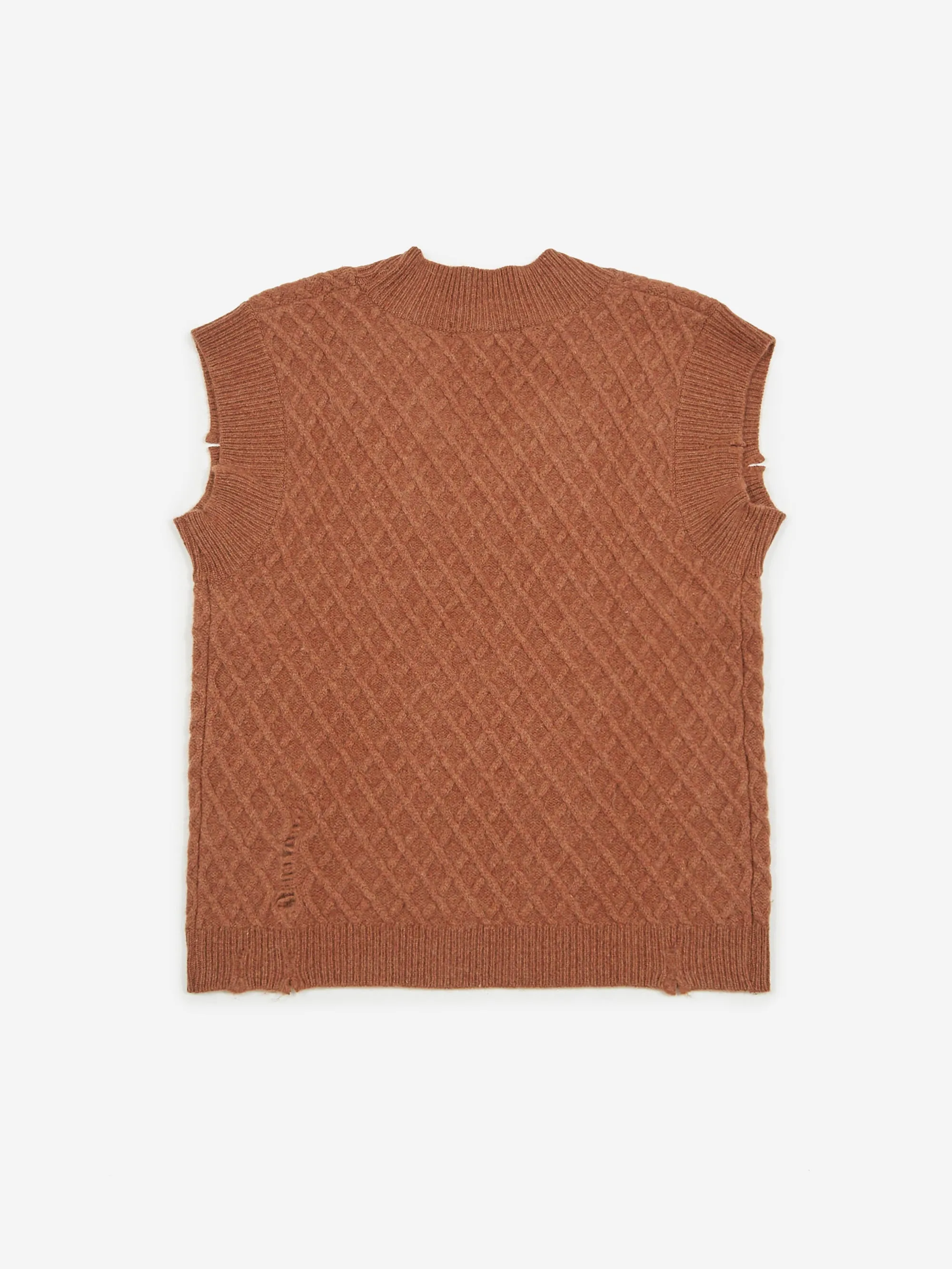 Stand Alone Oversized Destroyed V-Neck Knit Vest - Brown