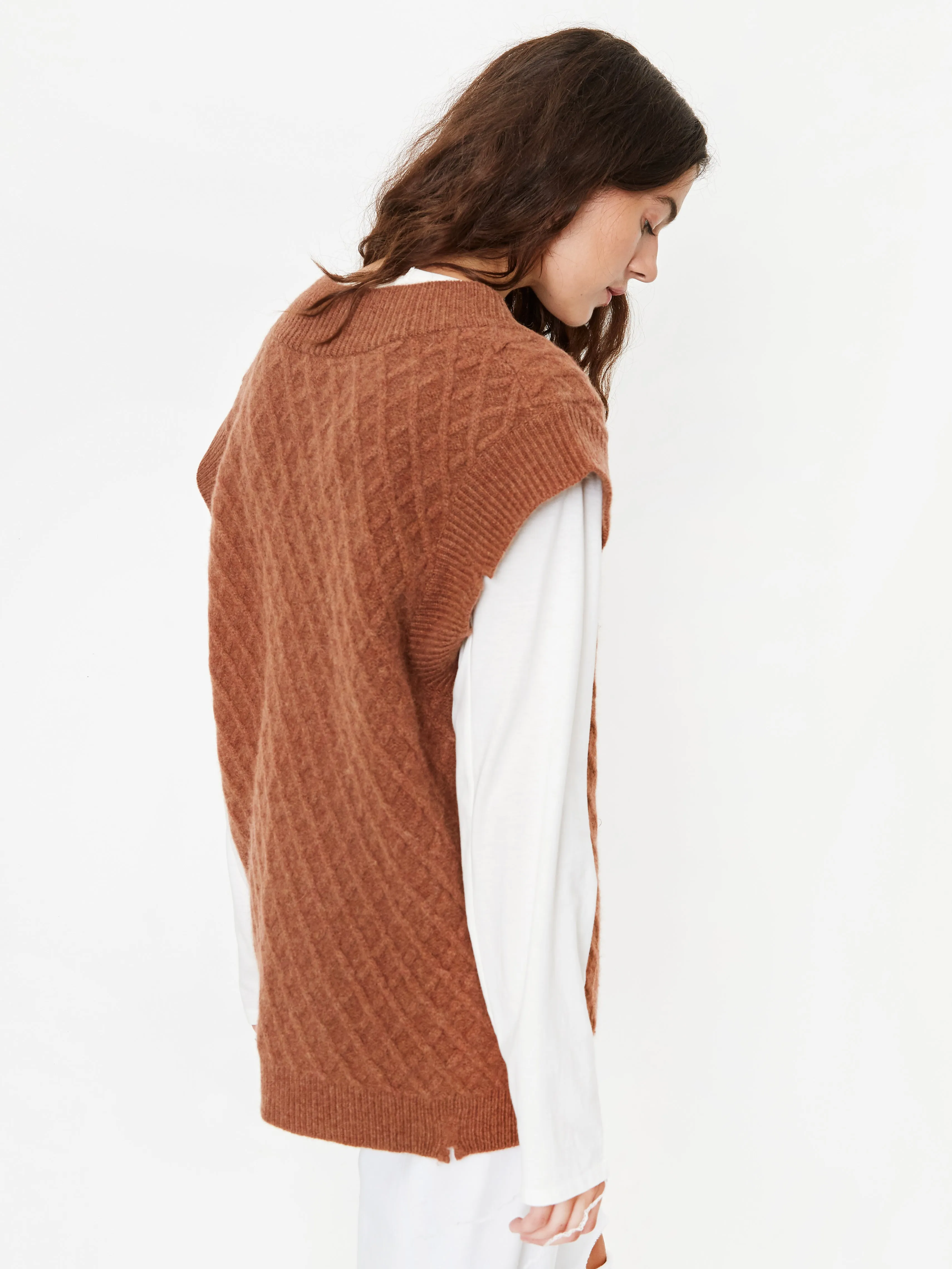 Stand Alone Oversized Destroyed V-Neck Knit Vest - Brown