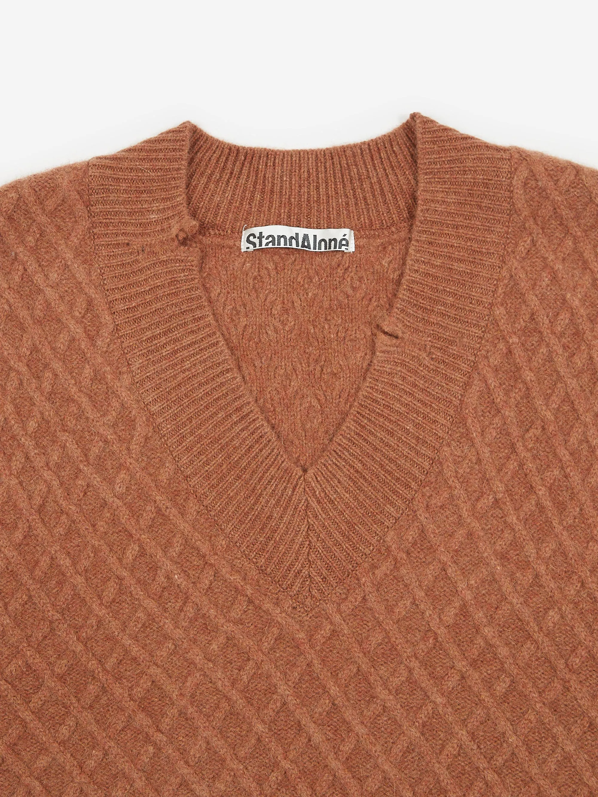 Stand Alone Oversized Destroyed V-Neck Knit Vest - Brown
