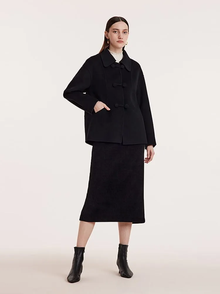 Tencel Wool Cheongsam Button Double-Faced Coat