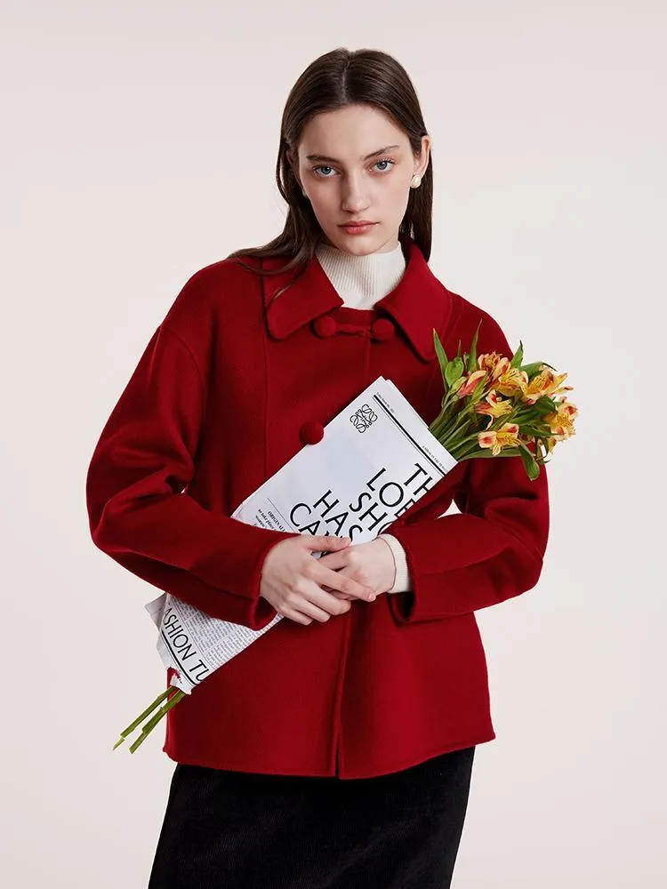 Tencel Wool Cheongsam Button Double-Faced Coat