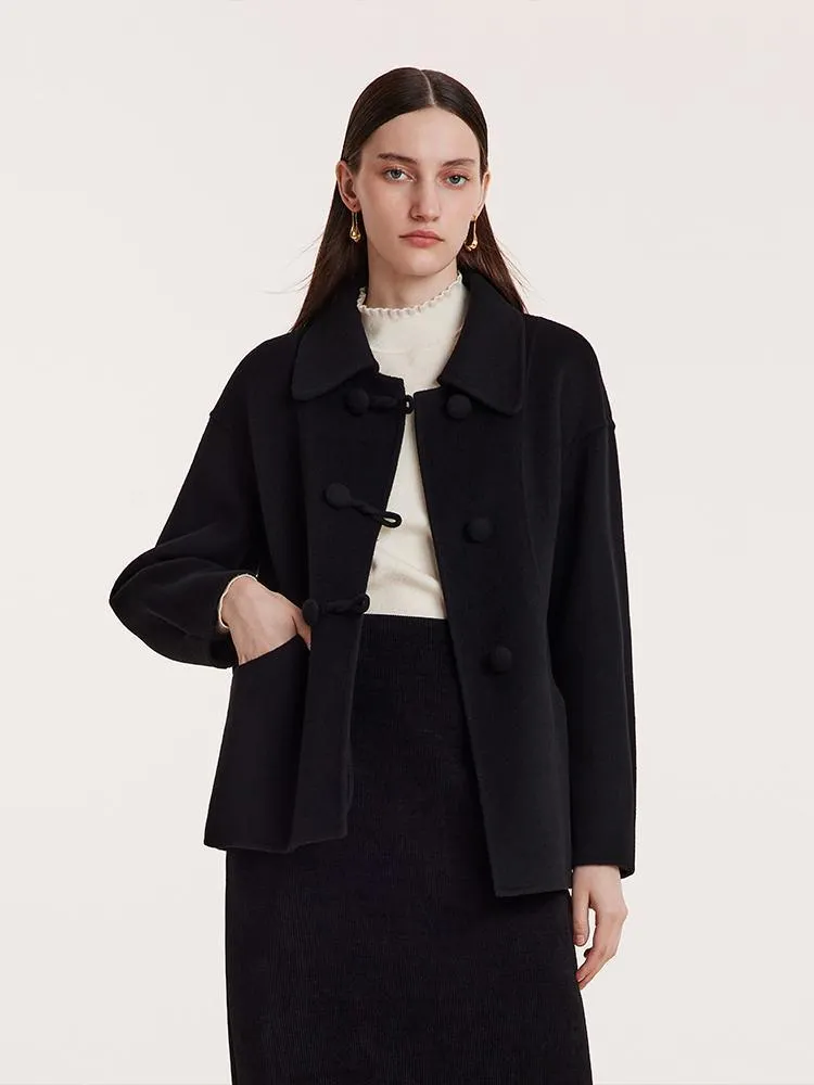 Tencel Wool Cheongsam Button Double-Faced Coat