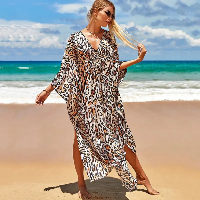 Uniwim Kaftan Dresses Cover Up for Swimwear Women Plus Size Animal Print Caftan Resort Dress