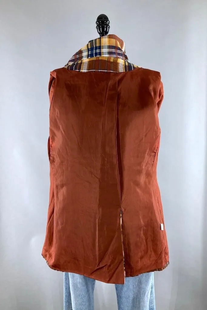 Vintage Brown & Navy Madras Plaid Jacket