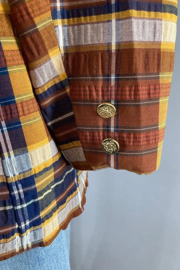 Vintage Brown & Navy Madras Plaid Jacket