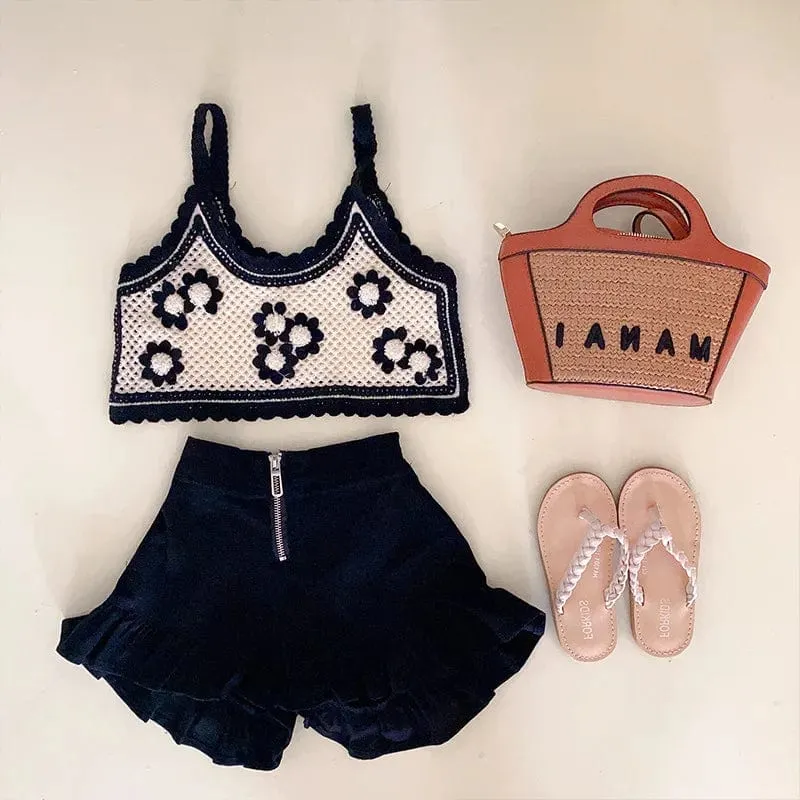 Vintage Crochet Knitted Sleeveless Vest Set