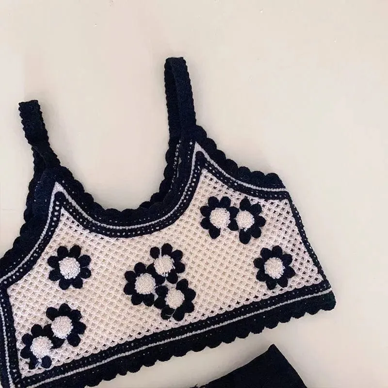 Vintage Crochet Knitted Sleeveless Vest Set