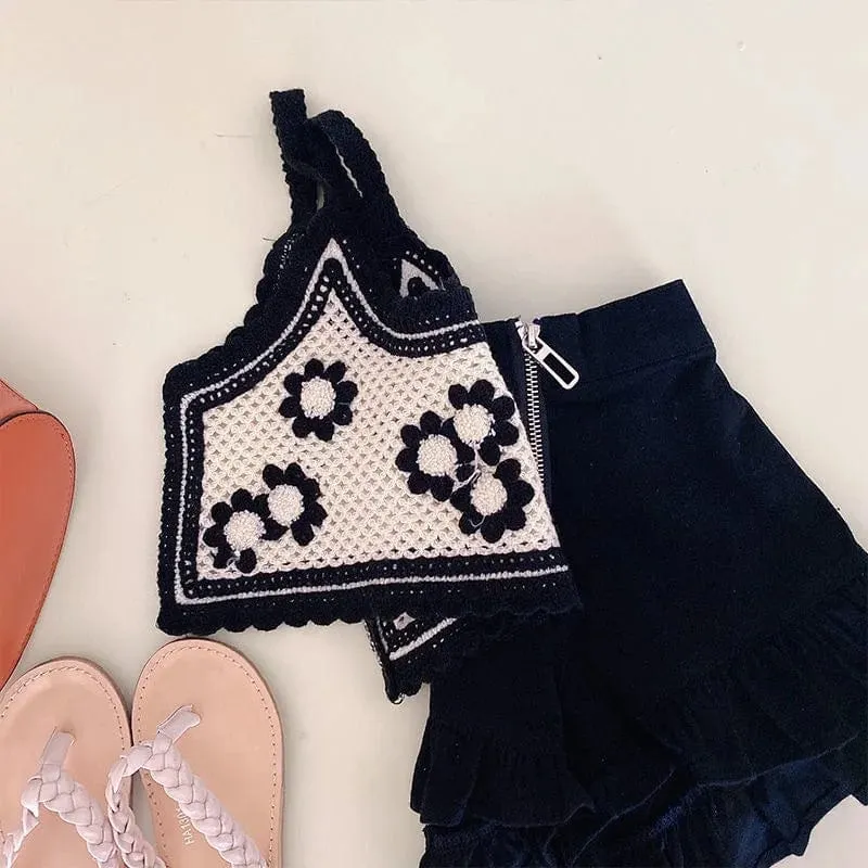 Vintage Crochet Knitted Sleeveless Vest Set